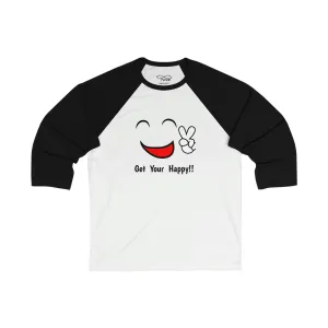 TOP--"TCoU--GET YOUR HAPPY" Unisex 3\4 Sleeve Baseball Tee