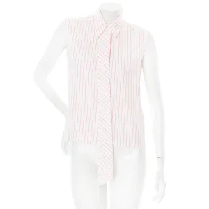 2002 White Cotton Pink Striped CC Button Up Ruffled Shirt