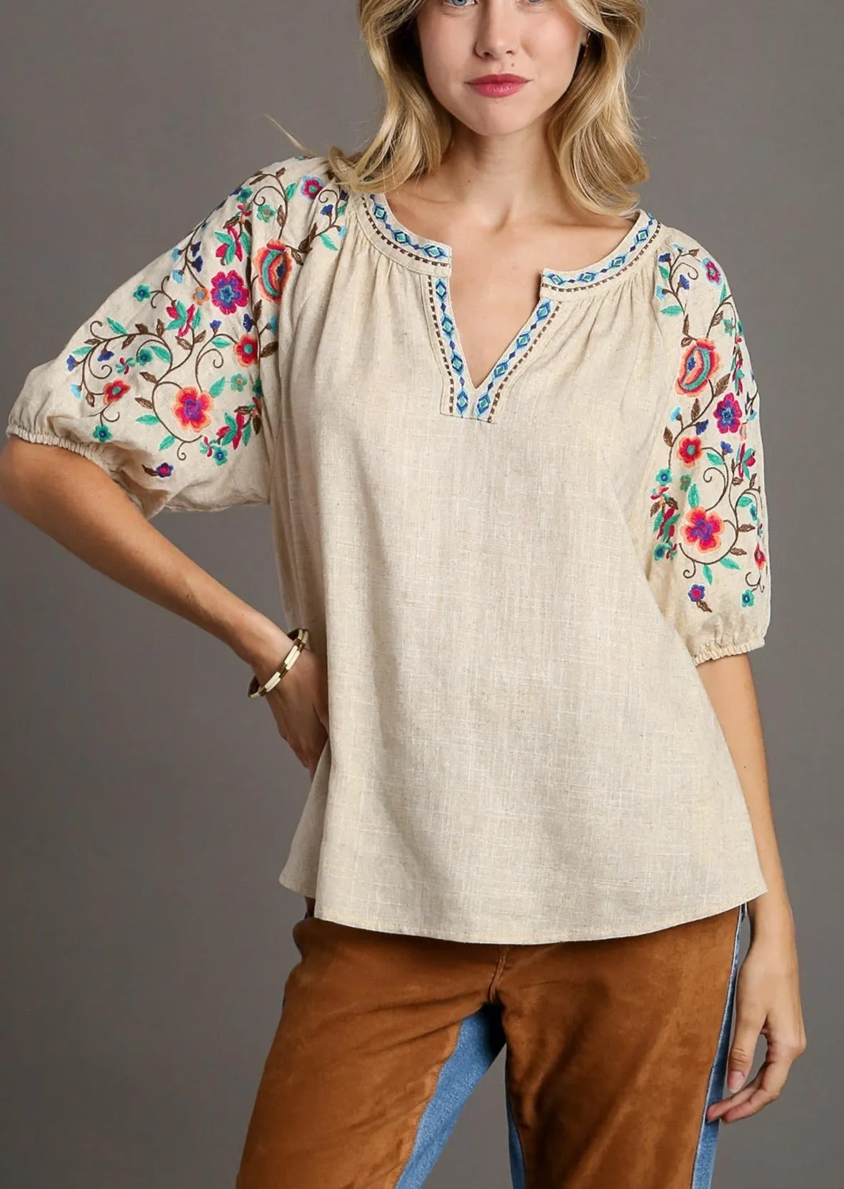 Anything But Ordinary Floral Embroidered Sleeve Top