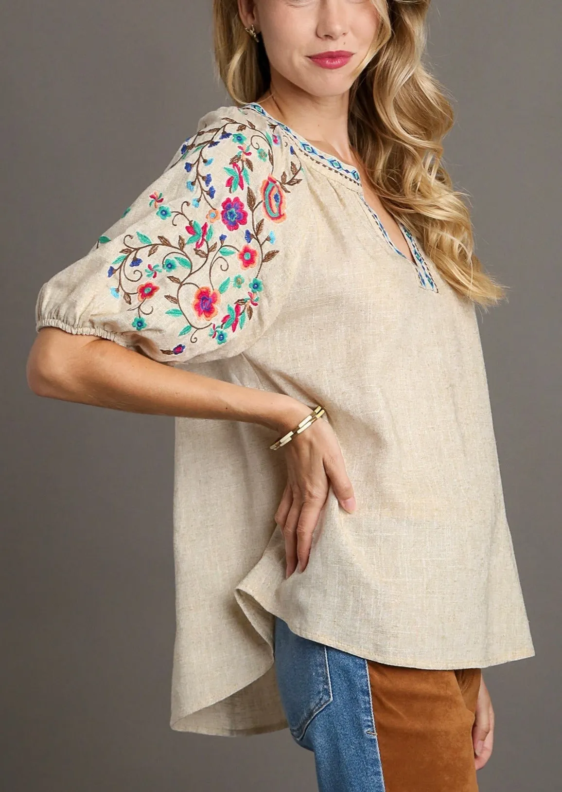 Anything But Ordinary Floral Embroidered Sleeve Top