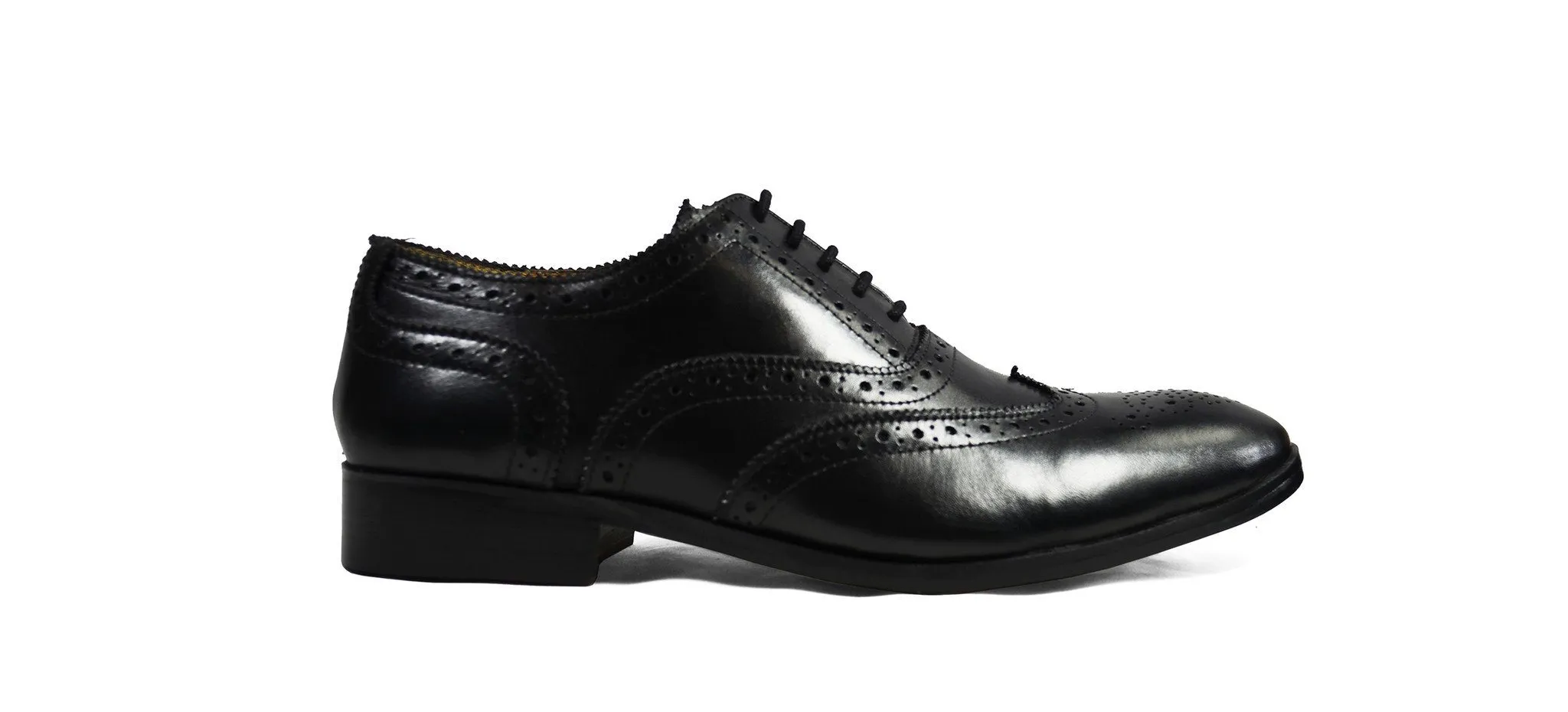 BERKLEY Full Brogue Derby in Black. All Leather Dress Shoes