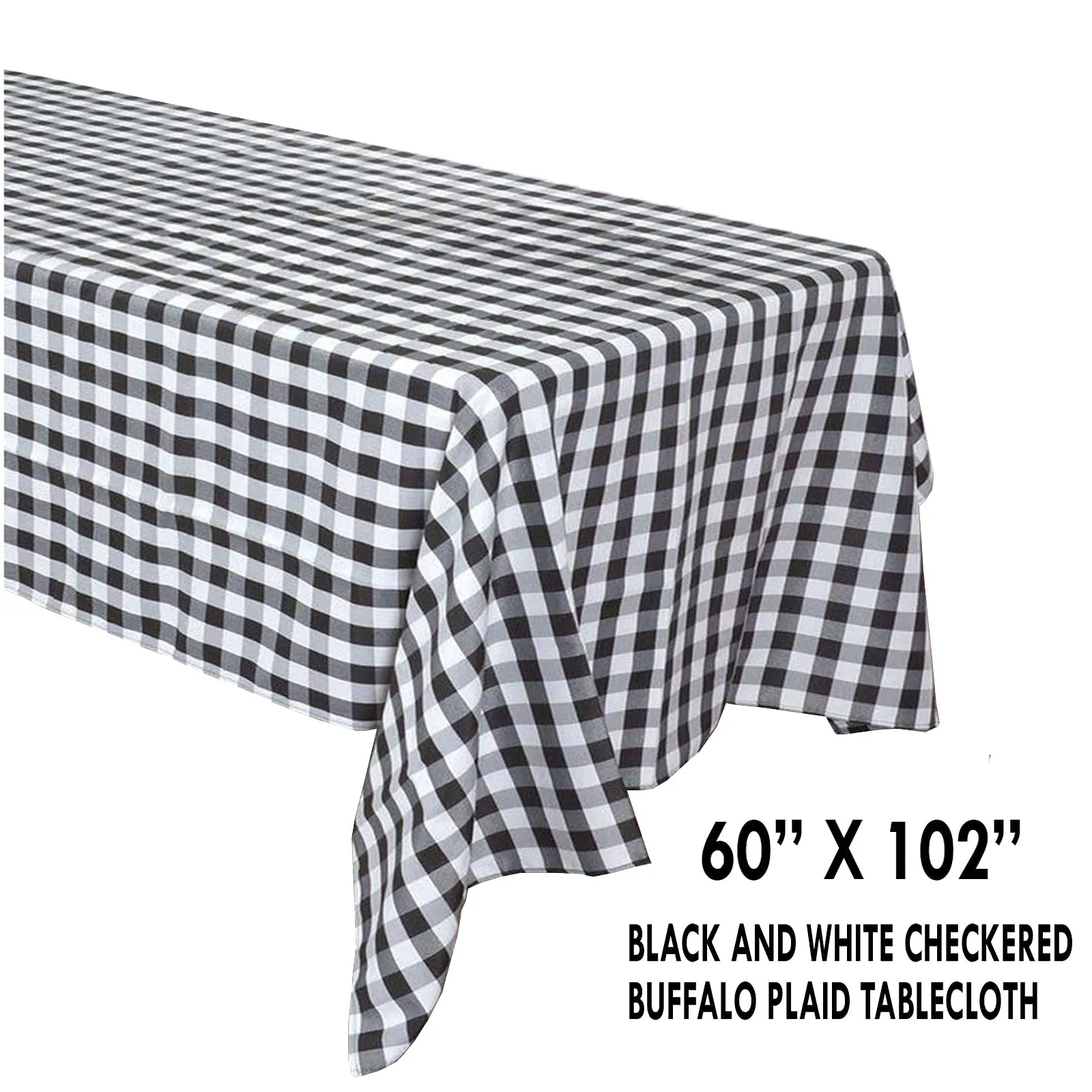 Black and White Checkered Buffalo Plaid Gingham Fabric Rectangle Tablecloth for Parties and Home Decor (60" x 102")