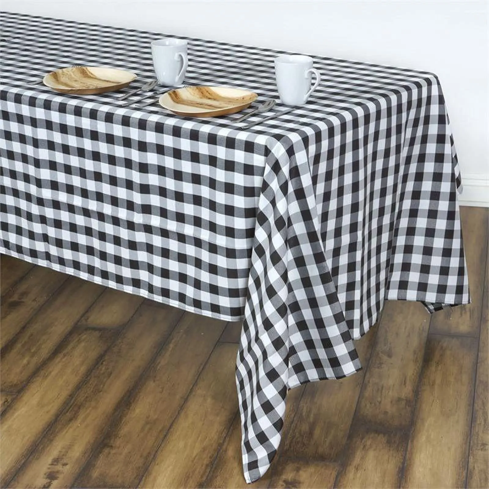 Black and White Checkered Buffalo Plaid Gingham Fabric Rectangle Tablecloth for Parties and Home Decor (60" x 102")