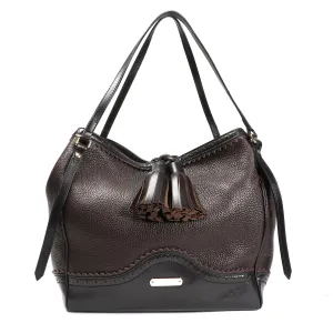 Burberry Chocolate Pebbled Leather Brogue Canterbury Bag