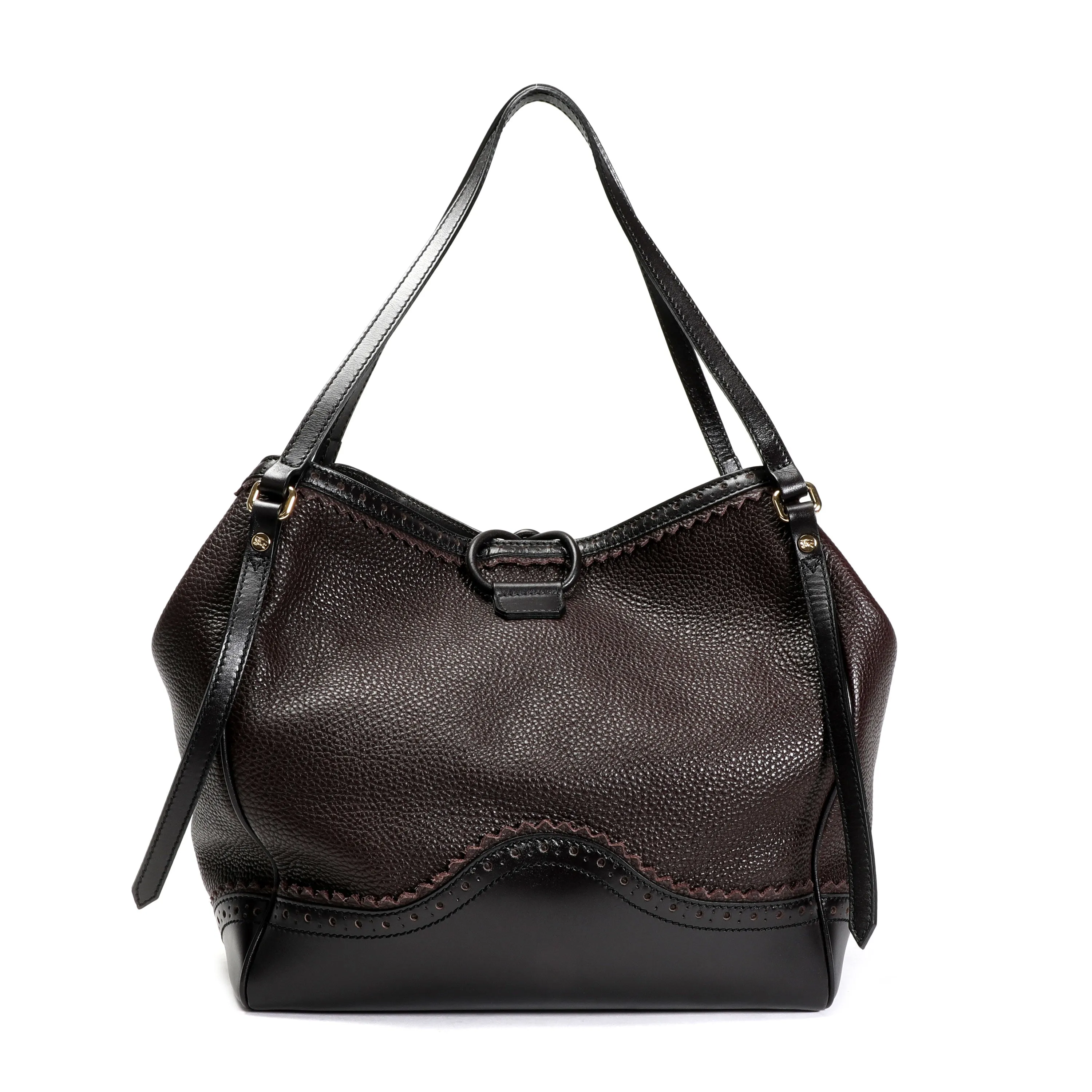 Burberry Chocolate Pebbled Leather Brogue Canterbury Bag