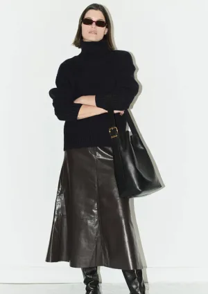 CASSIA LEATHER SKIRT IN CHOCOLATE