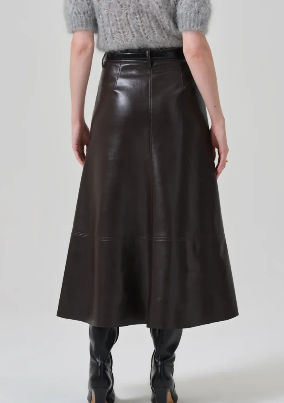 CASSIA LEATHER SKIRT IN CHOCOLATE