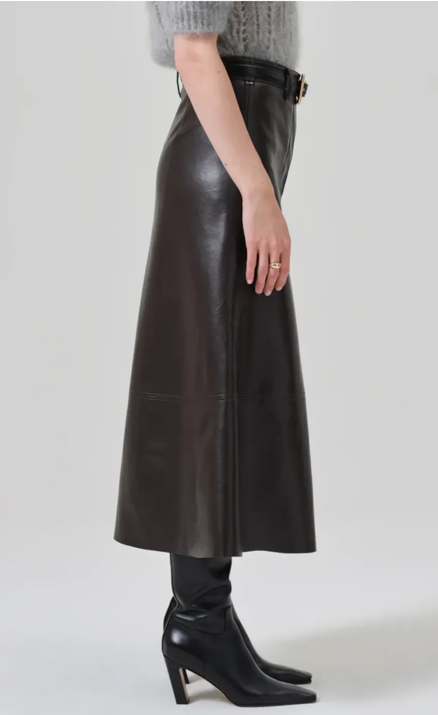 CASSIA LEATHER SKIRT IN CHOCOLATE