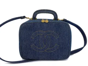 Chanel 1997 Vintage Blue Denim "Lunch Box" Vanity Timeless Logo Bag PIQ