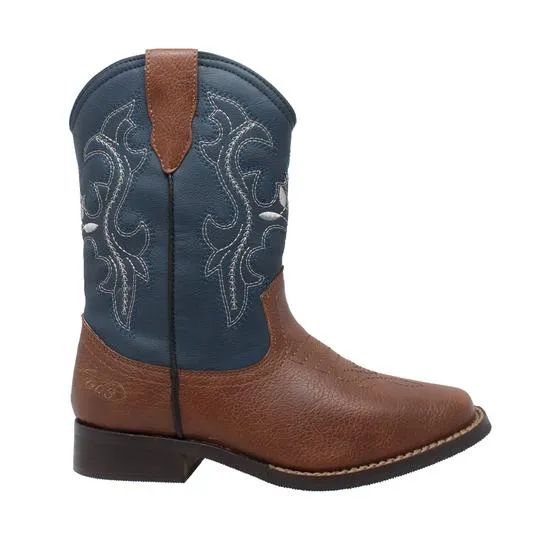 Children's 8" Western Pull On Navy Blue Leather Boots