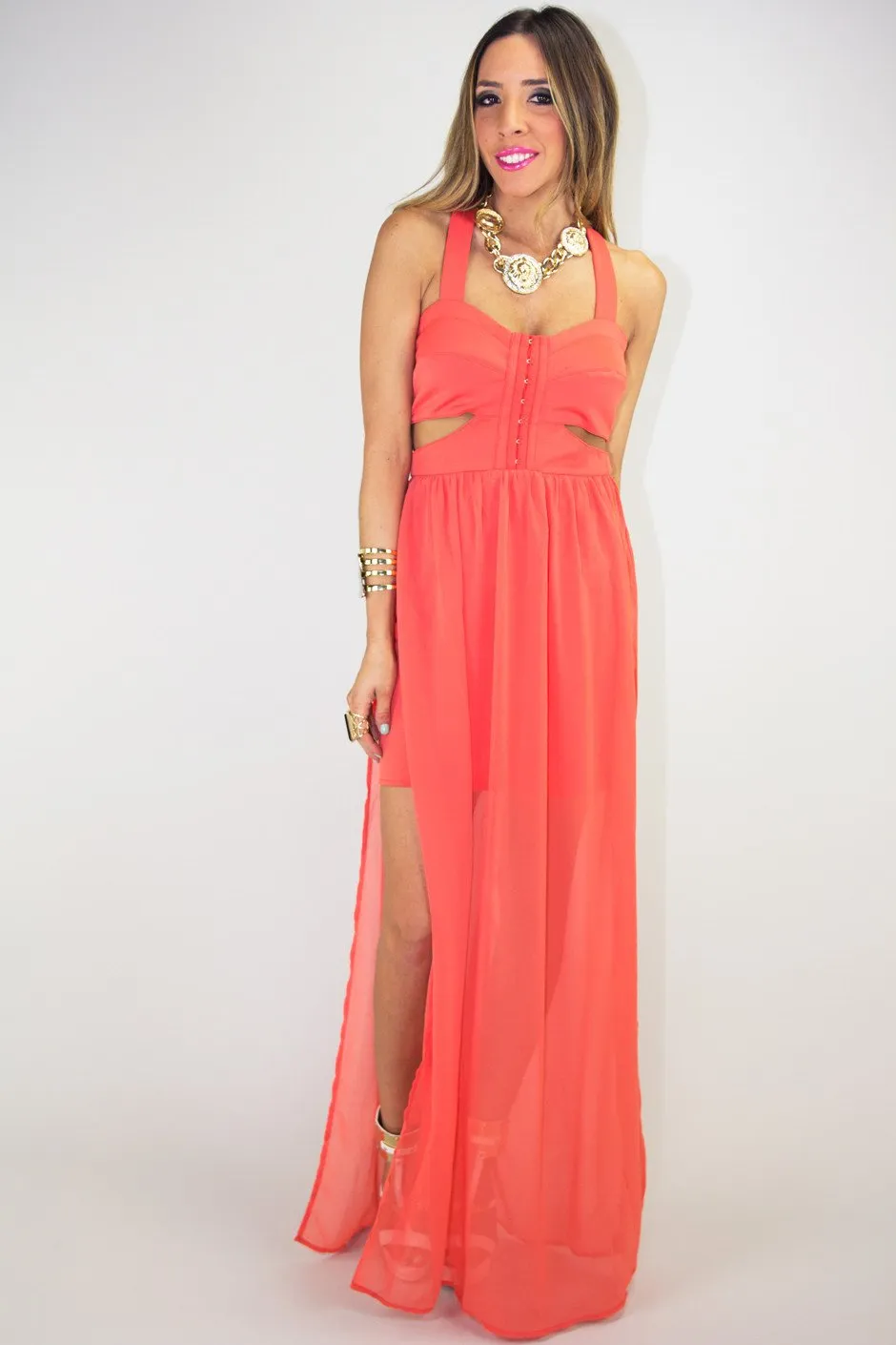 CUTOUT OPEN SKIRT MAXI - Orange