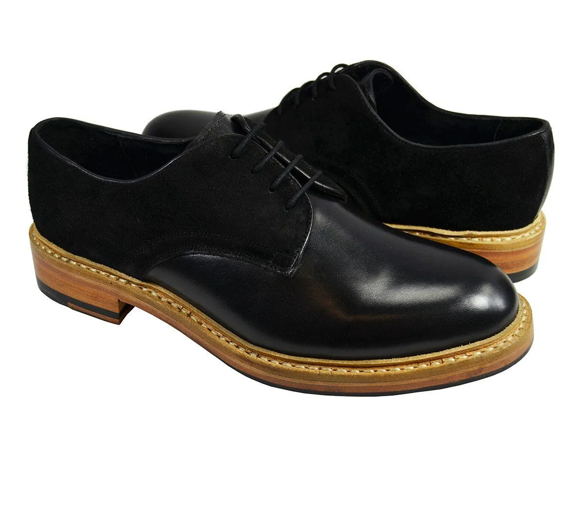 HARVARD Black Nappa and Suede Leather Darby