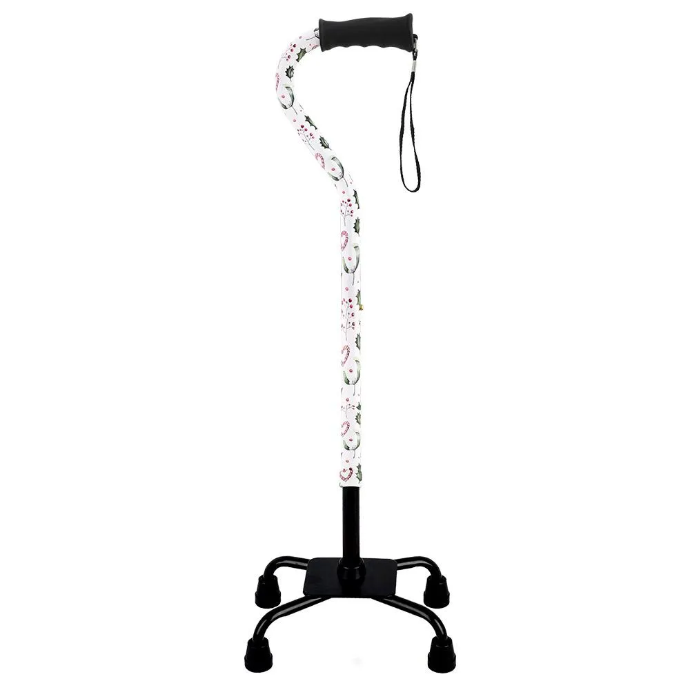 Holiday Cheer Convertible Quad Base Walking Cane with Comfort Grip - Adjustable Shaft