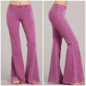 Magenta Haze Boho Mineral Wash Flared Bell Bottom Stretch Pull On Pants Womens