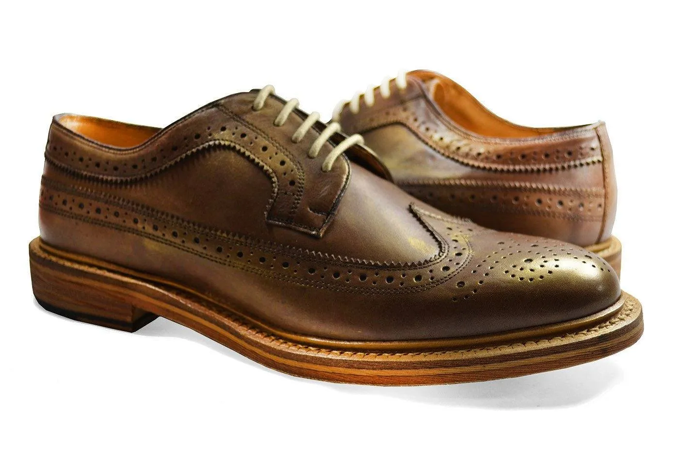 MALDON Gold Full Brogue Leather Oxford Dress Shoes