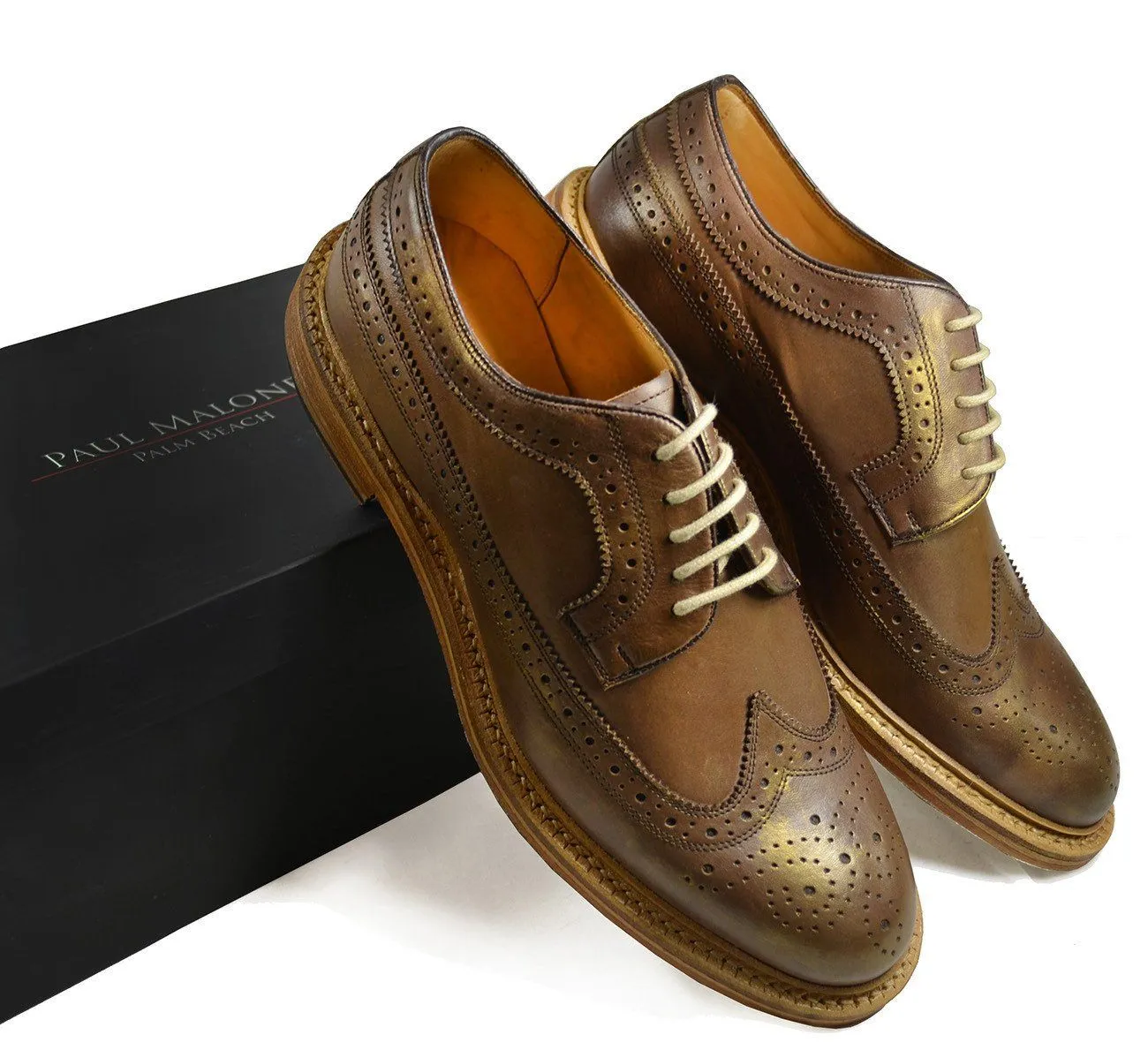 MALDON Gold Full Brogue Leather Oxford Dress Shoes