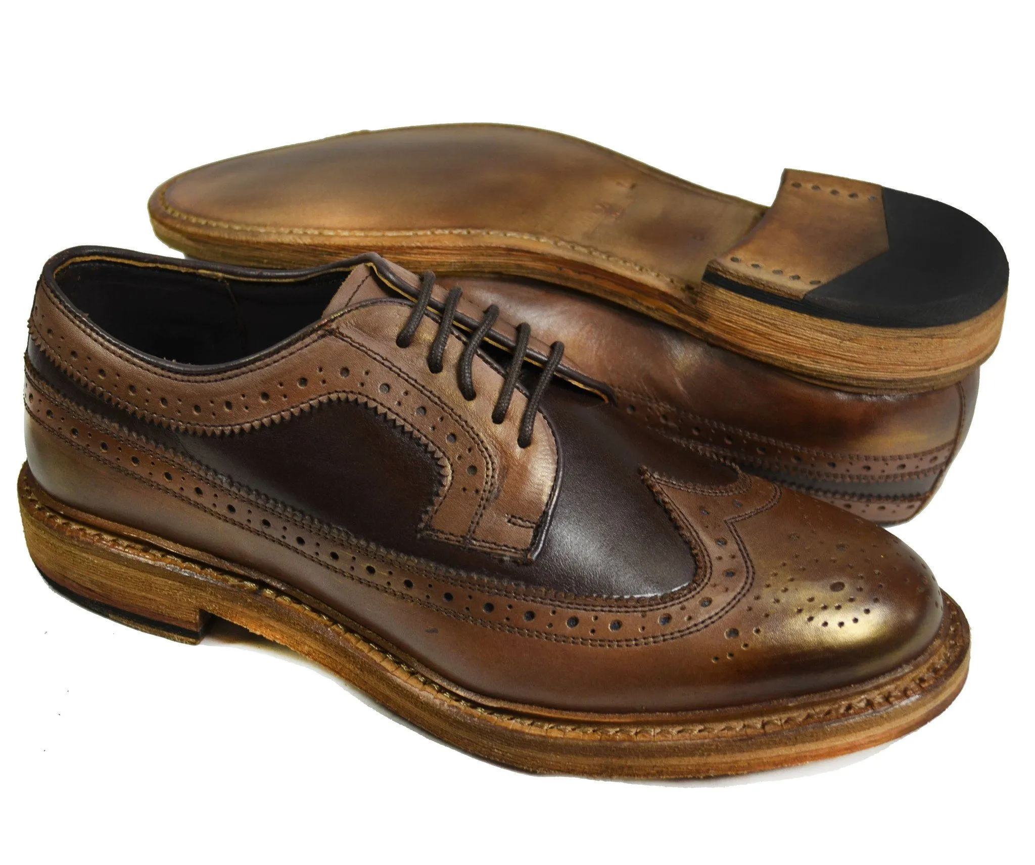 MALDON Tobacco Brown Full Brogue Leather Oxfords