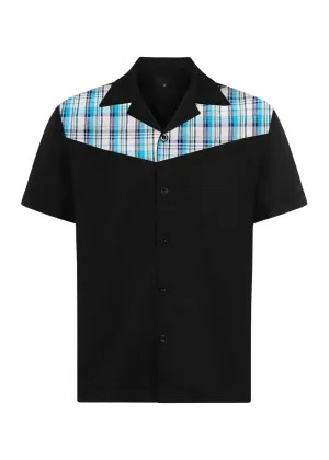 Mens Vintage Style Bowling Dress Shirt - Blue Plaid