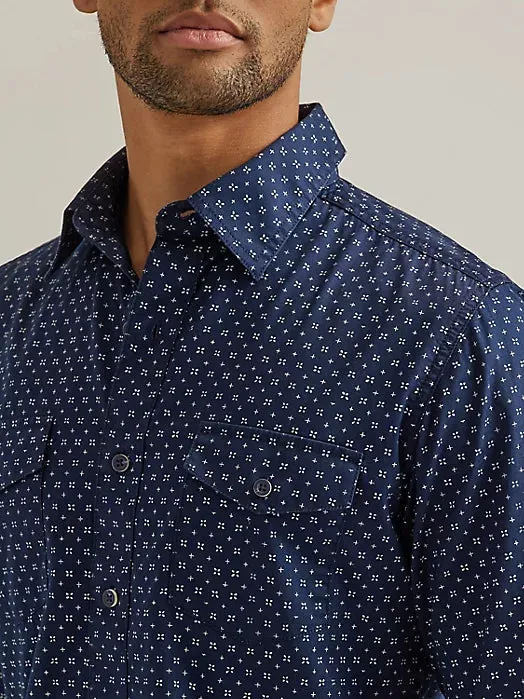 Men's Wrangler Retro Navy Print Long Sleeve Button Down Shirt