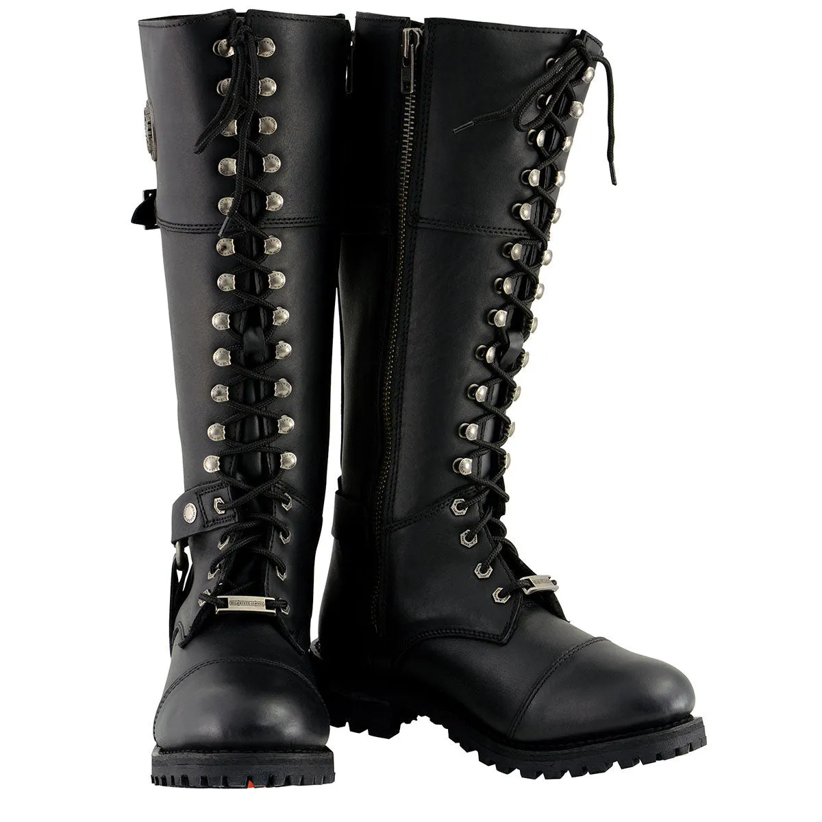 Milwaukee Leather MBL9390 Women’s Black 16-inch Lace-Up Front Cap Toe Riding Leather Boots