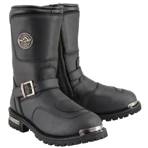 Milwaukee Leather MBM9070 Men's Black Leather Engineer Motorcycle Boots w/ Reflective Piping & Gear Shift Protection