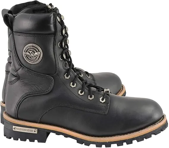 Milwaukee Leather MBM9095 Men’s Classic Black Logger Lace-Up Boots with Side Zipper