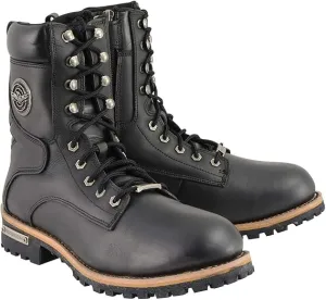 Milwaukee Leather MBM9095 Men’s Classic Black Logger Lace-Up Boots with Side Zipper