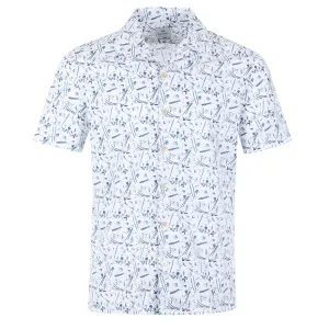 Paul Smith Blue Floral Print Reg Fit SS Shirt in White