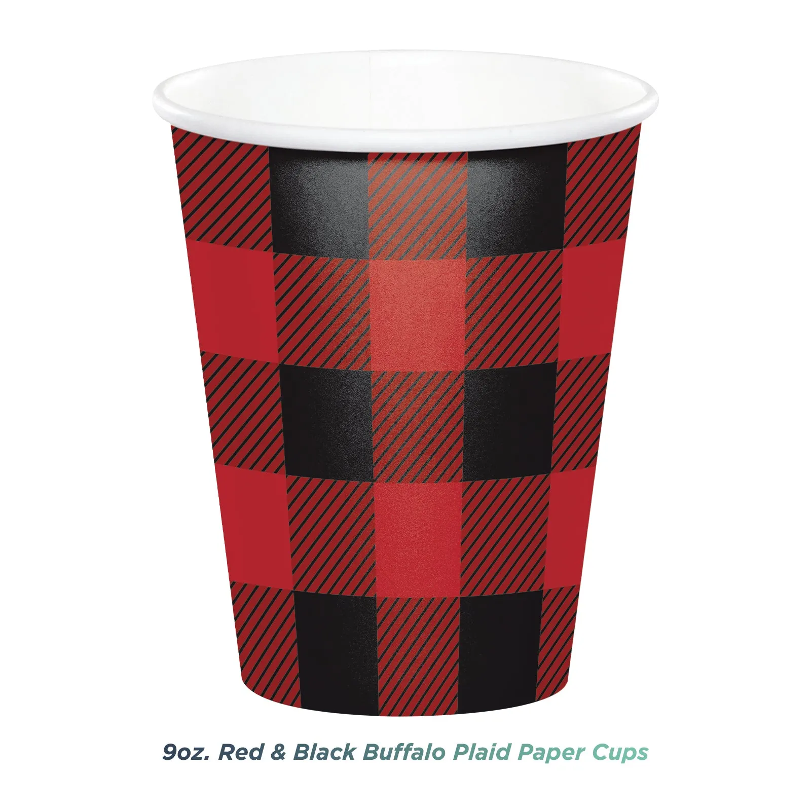 Red & Black Buffalo Plaid Party Dessert Plates, Napkins, Cups, and Forks (Serves 16)