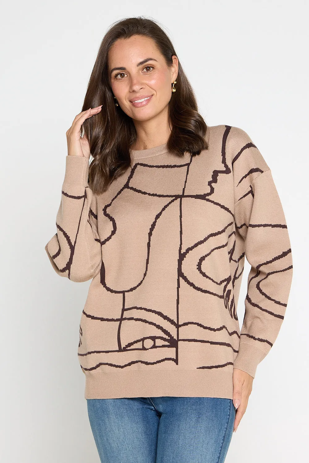 Rena Knit Jumper - Mocha Print