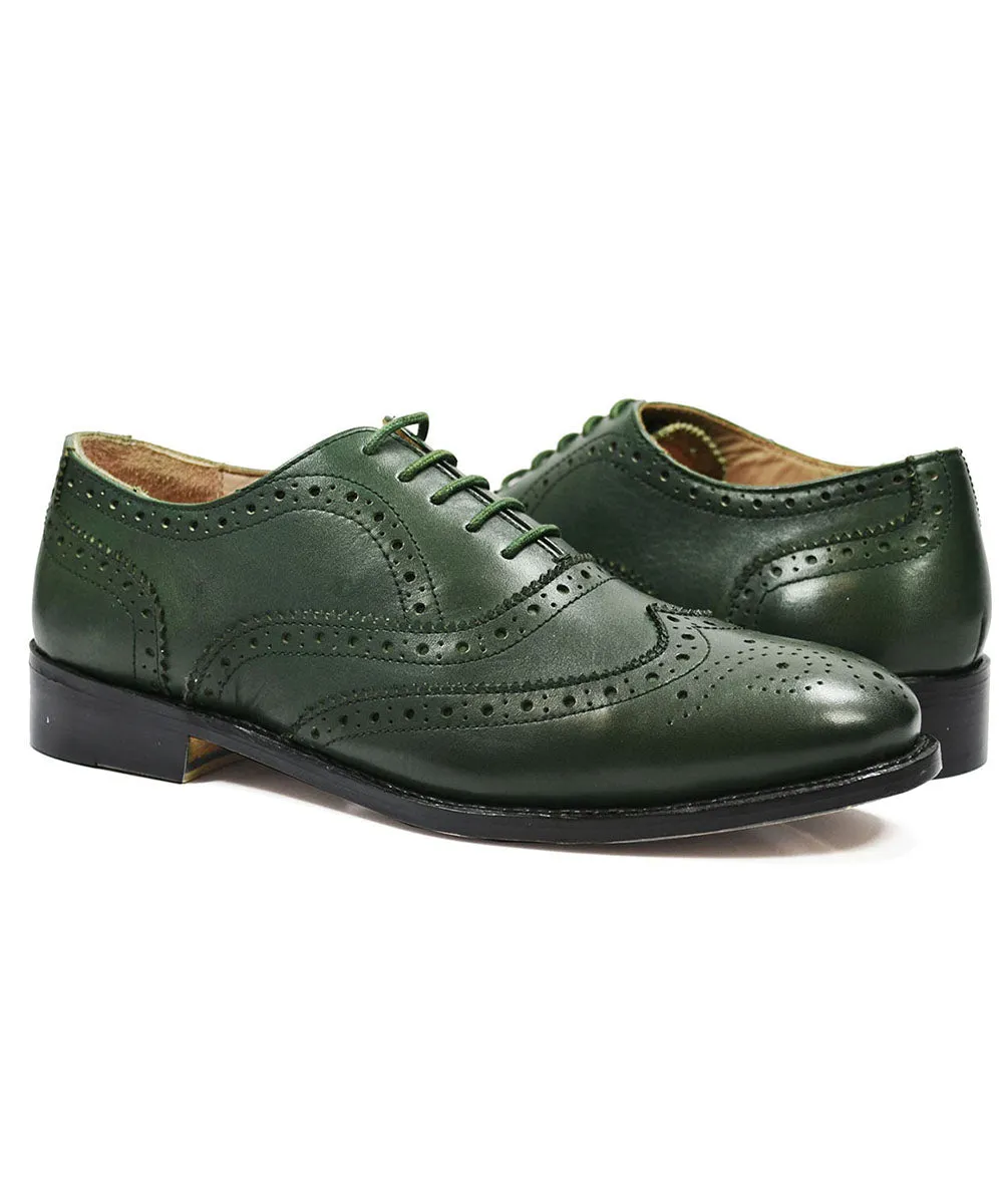 SEBASTIAN Full Brogue Oxford Leather Shoes in Pine Green