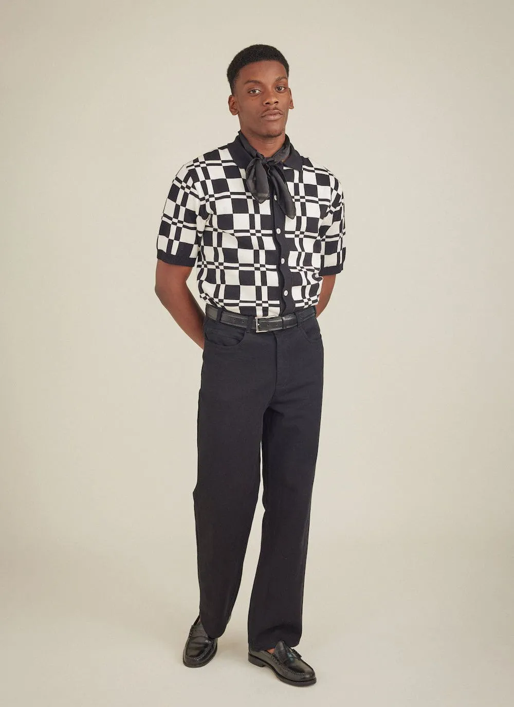 The Low Talker Knitted Shirt | Seinfeld x Percival | Black with Cream