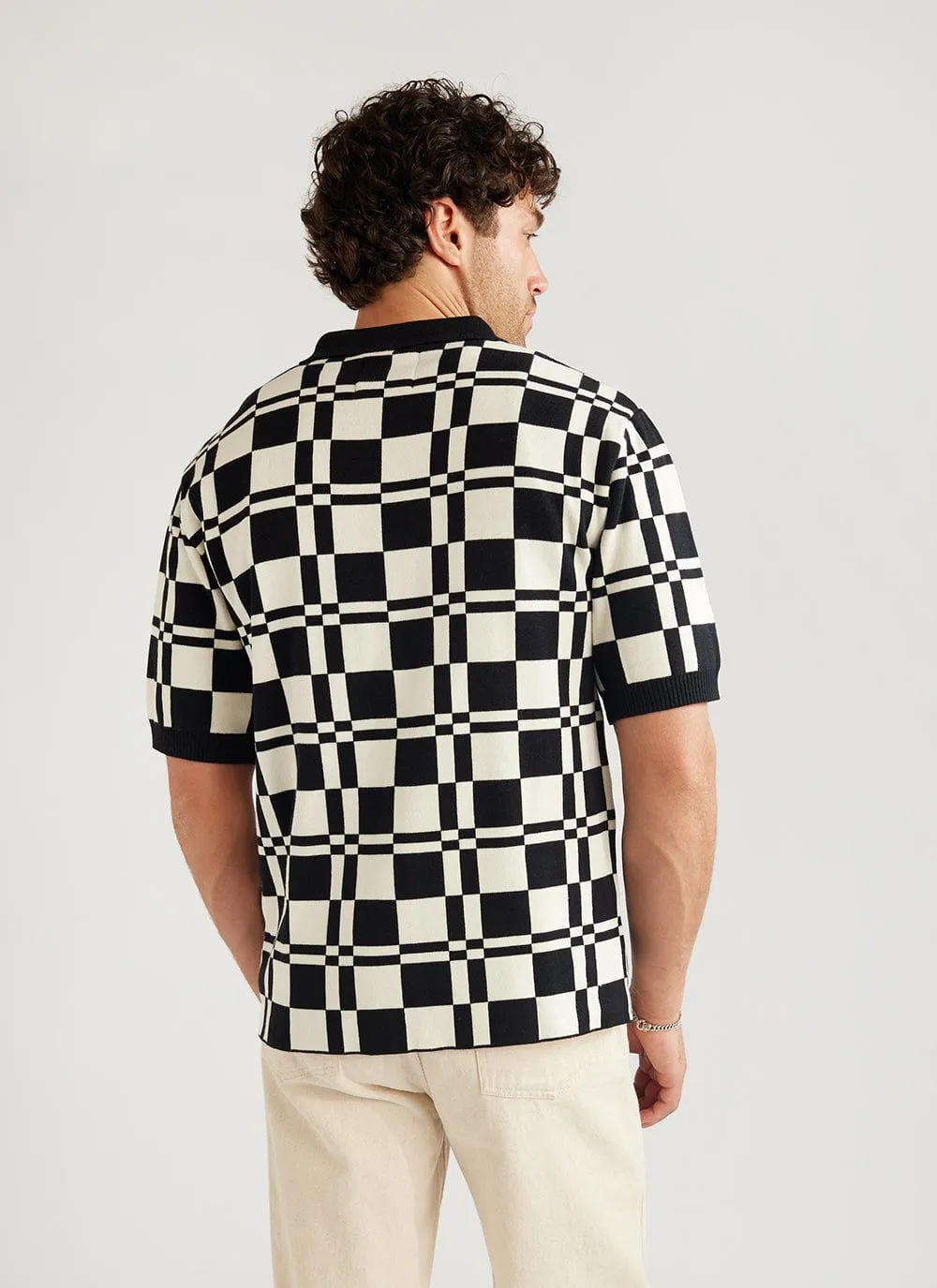 The Low Talker Knitted Shirt | Seinfeld x Percival | Black with Cream