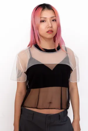 Vintage Reworked Y2K Black/ White Mesh Top