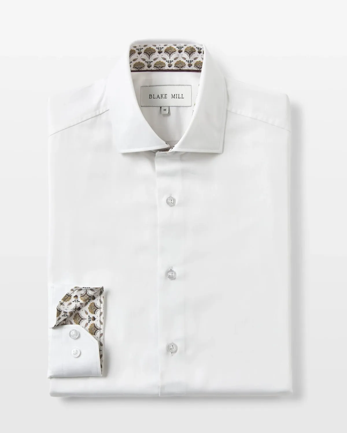 White Sateen Shirt with Yellow Flora Accents