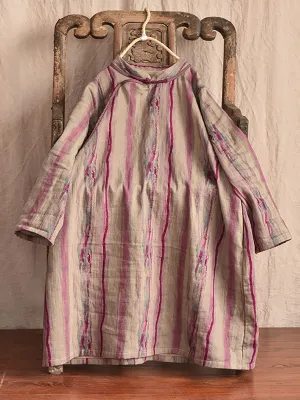 Women Vintage Worn Stripe Frog Robe Dress