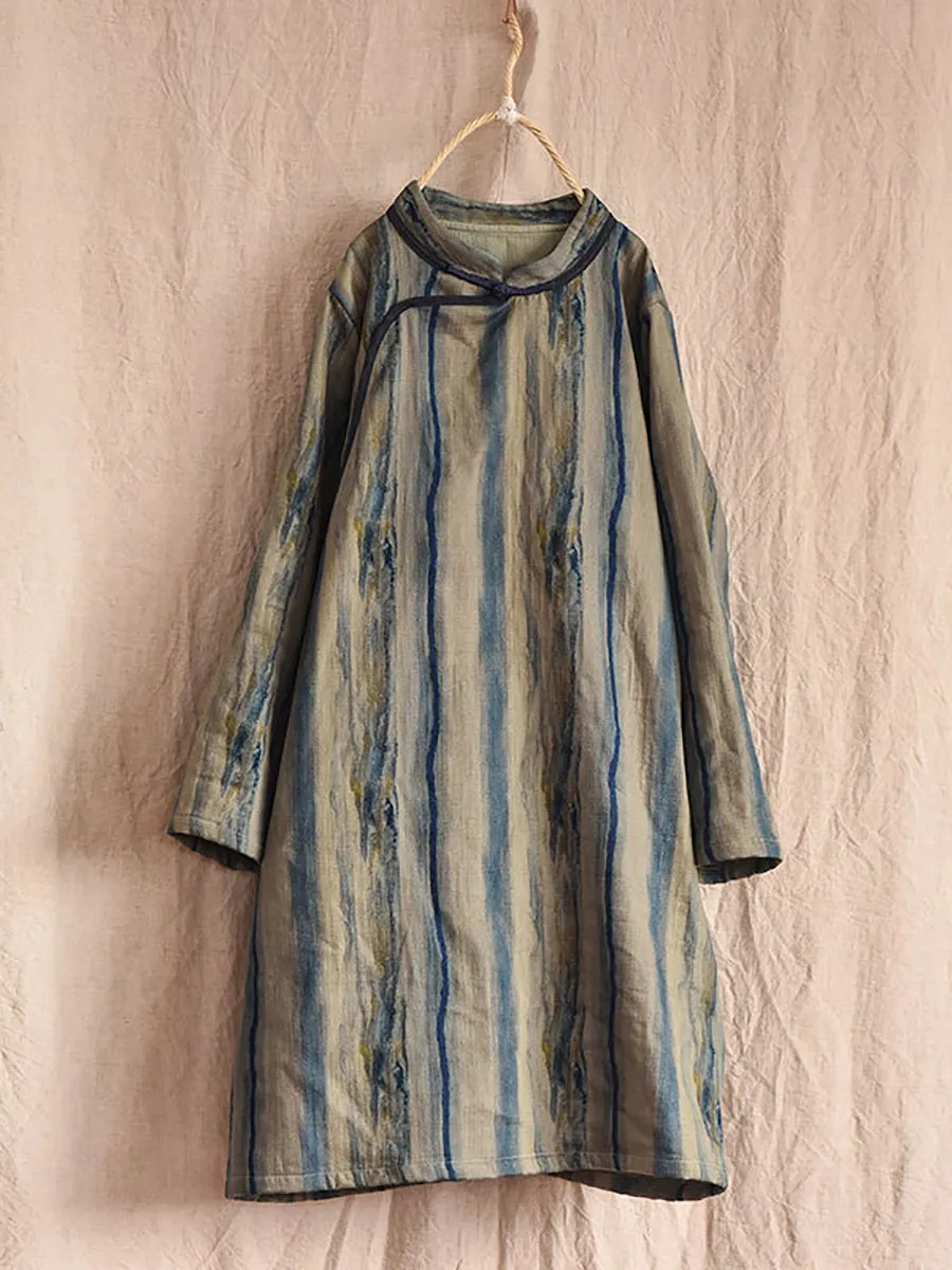 Women Vintage Worn Stripe Frog Robe Dress