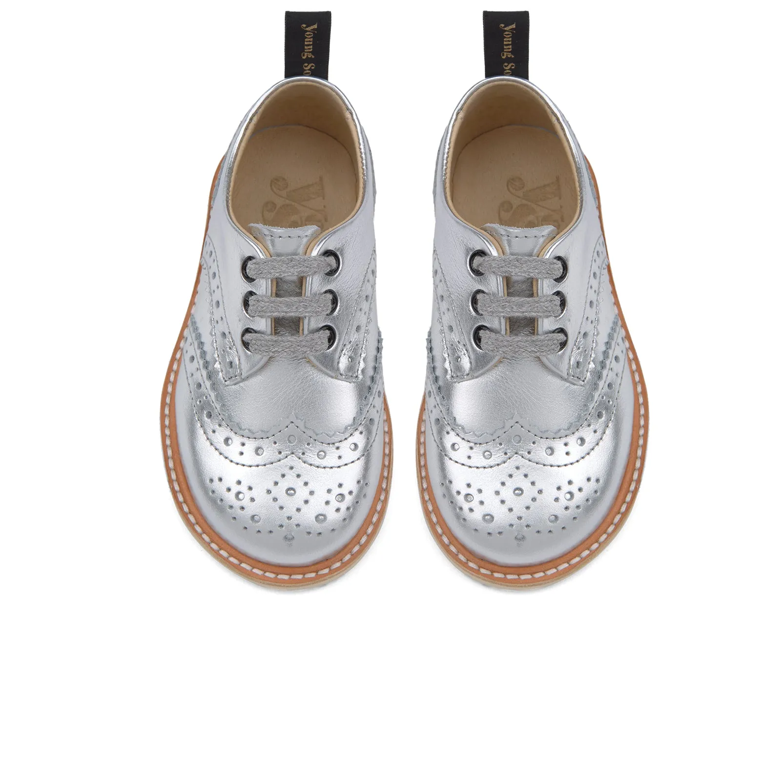 Young Soles Brando Brogue Silver Leather Shoes